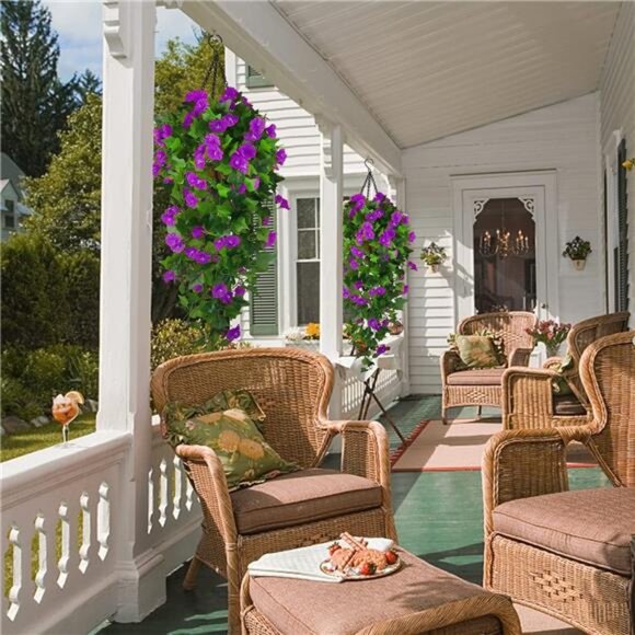 Artificial Fake Hanging Flowers Plants Basket for Spring Outdoor Outside - Picture 2 of 7